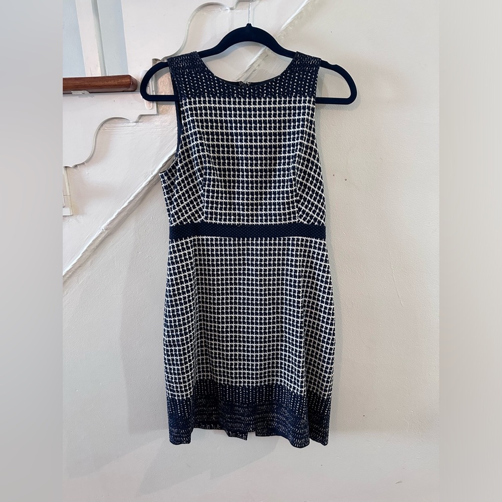 Navy black and white houndstooth J Crew work dress, GUC
